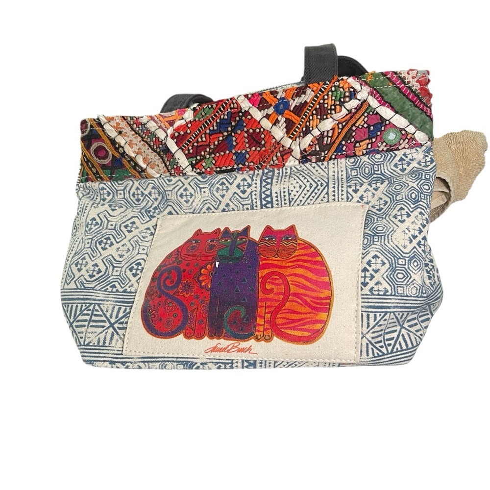 Laurel Burch Colorful Cat Shopper Pattern Tote Ca… - image 2